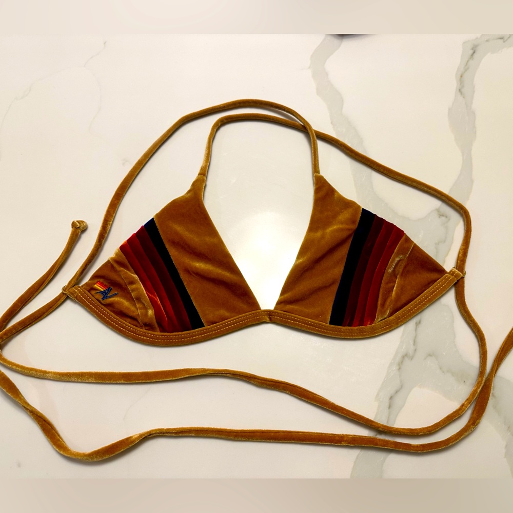 Velvet Tri-Cross Bikini Top Gold-S